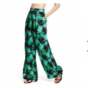 Fe Noel X Womans Juniors Ladies wide leg feathered  palm print pant trousers XXS